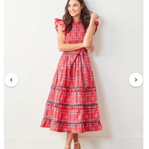 Printfresh Nostalgia Plaid Ready to Ruffle Midi Dress Joyful Red Size S NWT